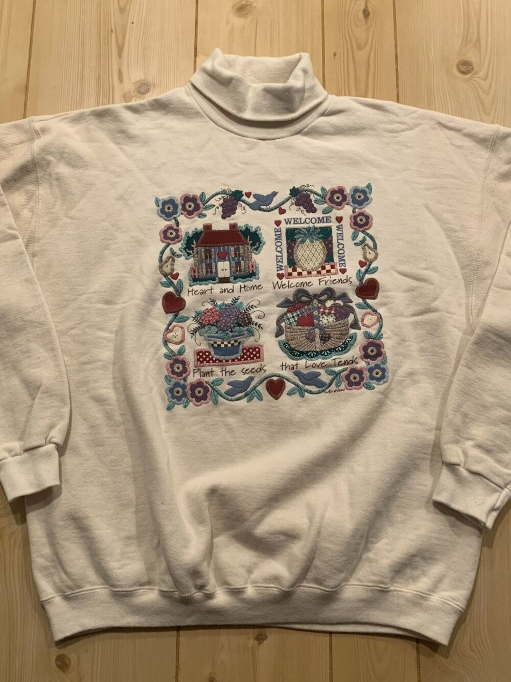 Vintage 90s Tultex Grandma Core Heart Home Seeds Friends Love Sweatshirt Size L